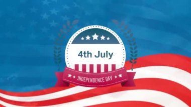 4 Temmuz metin dijital animasyon, afiş içinde Bağımsızlık Günü arka plan Amerikan bayrağı gösterirken ekranda uzaklaştırma