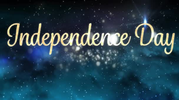 Цифровая Анимация Золотого Текста Дня Независимости Белыми Боке Огнями Экране — стоковое видео