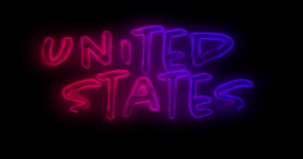 黒の背景4Kに対する赤と青のグラデーション線で米国のテキストのデジタルアニメーション — ストック動画