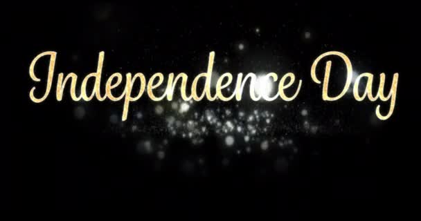 Цифровая Анимация Золотого Текста Дня Независимости Курсив Белыми Блестящими Огнями — стоковое видео