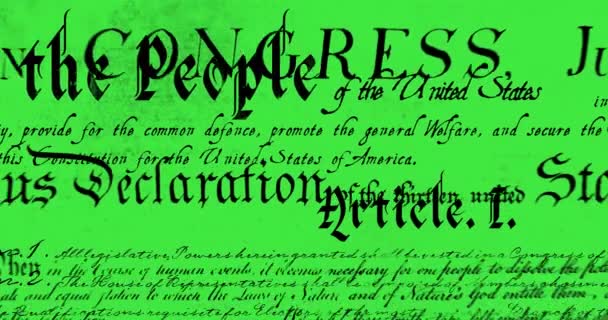 Digital Animation Written Constitution United States Moving Screen Green Background — Stock Video