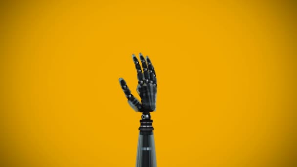 Цифрова Анімація Чорної Роботизованої Руки Відкриттям Закриттям Долоні Обертанні Помаранчевому — стокове відео
