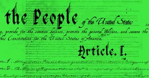 Digital Animation Written Constitution United States Moving Screen Yellow Green — Stock Video