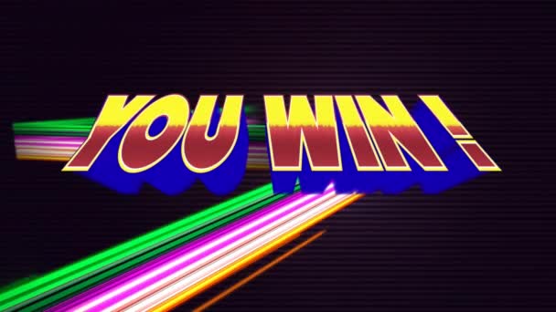 Renkli Çizgiler Karanlıkta Hareket Ederken Ekranda Görünen Bir You Win — Stok video