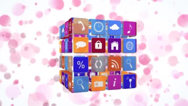 Digital Animation Different Online Application Icons Colorful Circles Arranged Cube — Stock Video