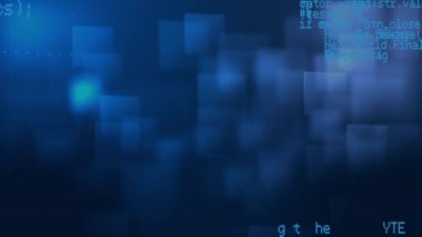 Mavi kare desenlere karşı ekranda hareket eden program kodlarının dijital animasyonu.