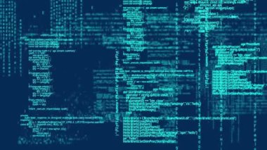 Mavi arka plana doğru hareket eden program kodlarının dijital animasyonu.