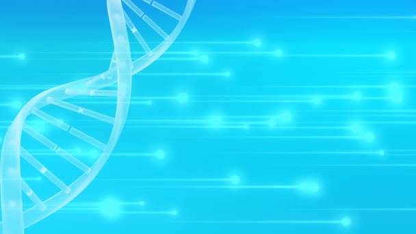 Digital Animation Dna Double Helix Rotating Blue Background Glowing Lights — Stock Video