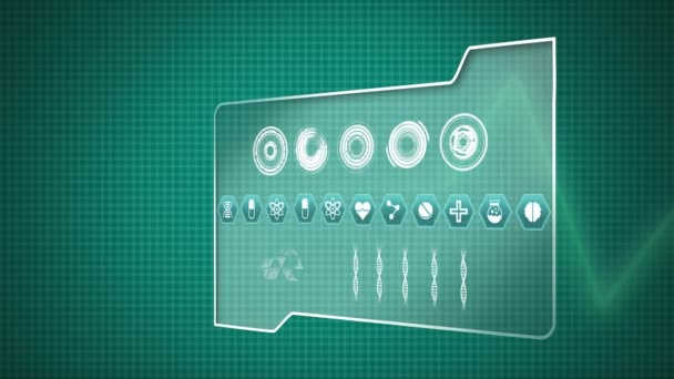 Digitale Animation Eines Ordners Mit Futuristischen Kreisen Verschiedenen Medizinischen Symbolen — Stockvideo