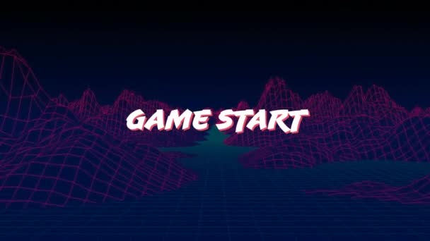 Animação Digital Game Start Texto Ampliando Para Fora Tela Enquanto — Vídeo de Stock