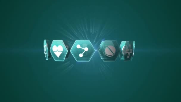 Digital Animation Different Medical Icons Hexagons Arranged Circular Form While — Stock Video