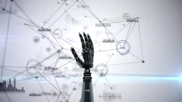 Цифровая Анимация Роботизированной Руки Открытием Закрытием Ладони Время Вращения Белый — стоковое видео