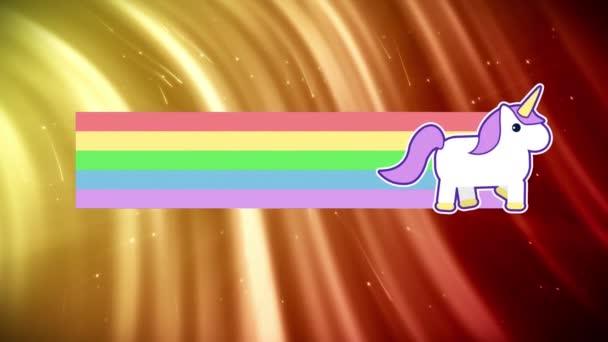 Animazione Digitale Unicorno Che Attraversa Schermo Lasciando Dietro Arcobaleno Sfondo — Video Stock