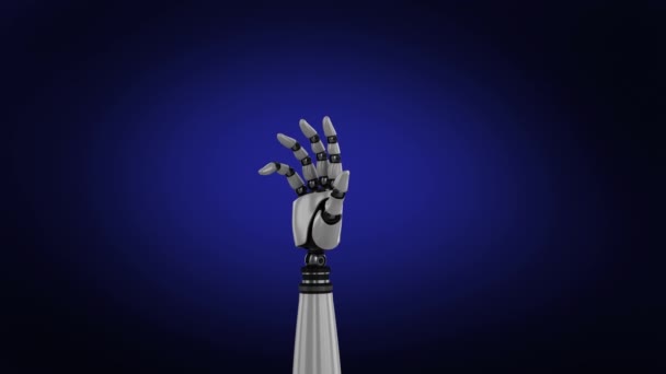 Digital Animation Robot Arm Dark Background Hand Slowly Closes Opens — Stock Video