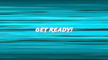 Mavi ve siyah çizgi arka plan karşı arcade oyun teması hazır işareti alın Dijital animasyon.