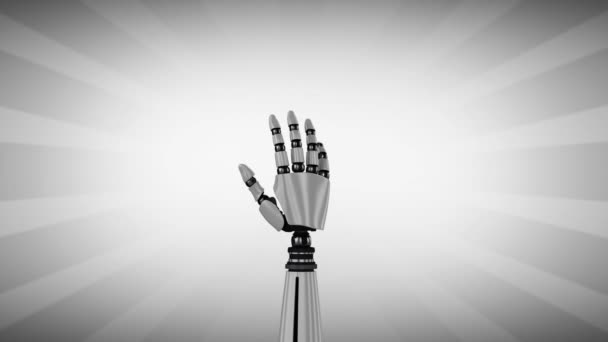 Digital Animation Robot Arm Grey Background Hand Slowly Closes Opens — Stock Video