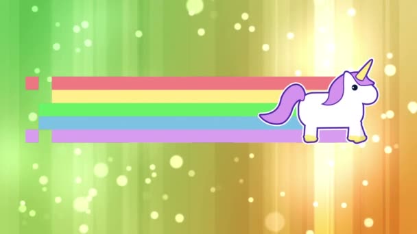 Animation Numérique Licorne Traversant Écran Laissant Derrière Elle Arc Ciel — Video