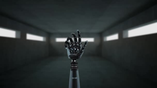 Цифровая Анимация Вращения Руки Робота Внутри Пустой Комнаты Рука Медленно — стоковое видео
