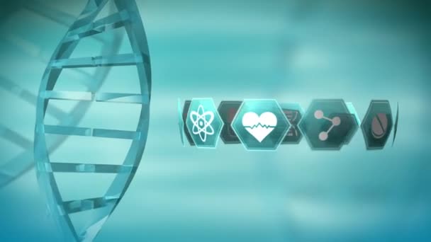 Digitale Animation Der Dna Helix Mit Medizinischen Symbolen — Stockvideo