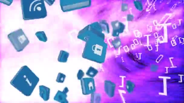 Animation Numérique Icônes Internet Tombant Sur Tunnel Avec Des Codes — Video