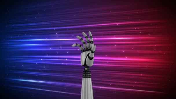 Digitale Animatie Van Een Robot Hand Een Heldere Kleurrijke Achtergrond — Stockvideo