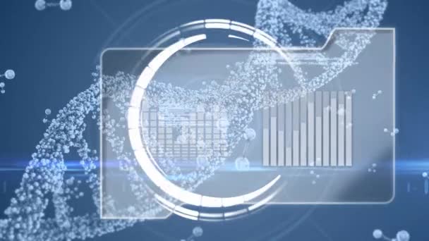 Dosya Klasörü Ile Dönen Dna Sarlisinin Dijital Animasyonu Mavi Arka — Stok video