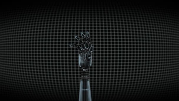 Цифрова Анімація Роботи Фоні Чорної Сітки Рука Повільно Закривається Відкриває — стокове відео