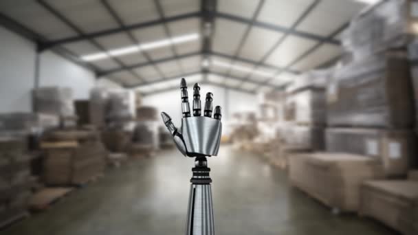 Digital Animation Robot Arm Delivery Warehouse Hand Slowly Closes Opens — Stock Video