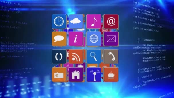 Animação Digital Ícones Internet Cubo Rotativo Códigos Interface São Vistos — Vídeo de Stock
