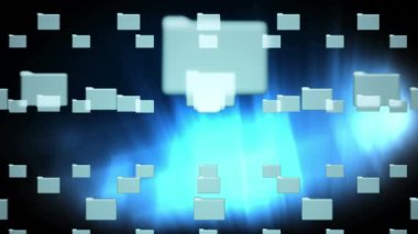 Koyu mavi arka plana karşı güvenlik kilidi altında dosya klasörünün dijital animasyonu. İkili kodlar arka planda hareket ediyor.