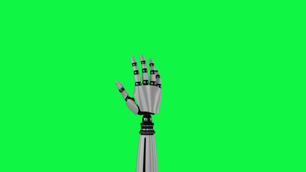 Цифровая Анимация Вращения Руки Робота Зеленом Фоне Рука Медленно Закрывается — стоковое видео