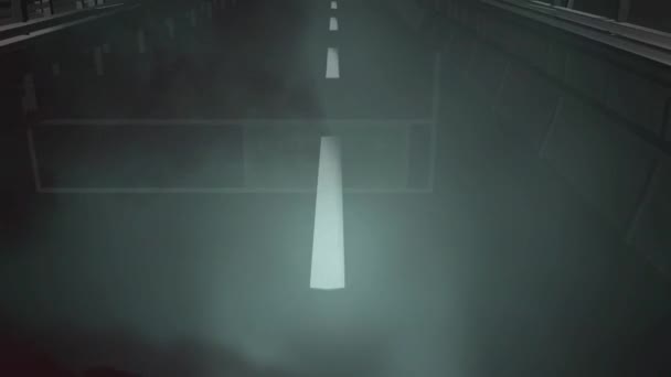 嵐の夜に道路を移動するデジタルアニメーション 雲はゆっくりと真ん中に移動する — ストック動画