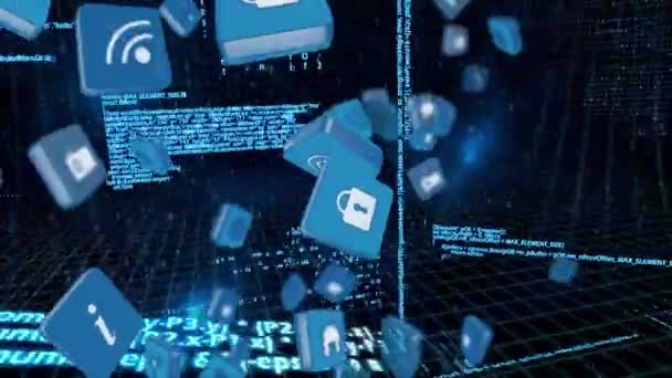 Цифровая Анимация Интернета Падает Темном Фоне Программные Коды Работают Фоновом — стоковое видео