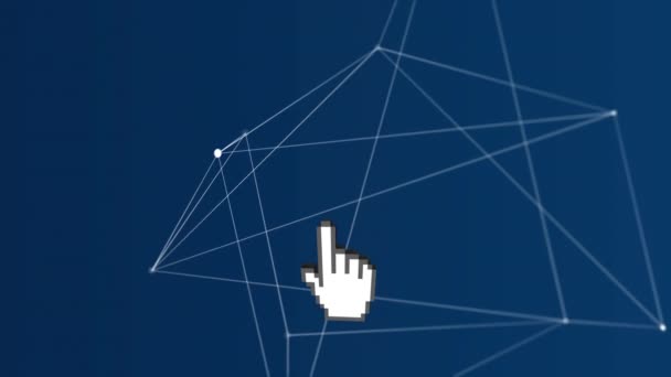 Animación Digital Icono Mano Apuntando Sobre Fondo Azul Con Formas — Vídeos de Stock