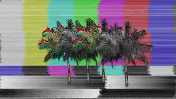 Цифрова Анімація Мерехтливого Зображення Пальмових Дерев Порожньому Екрані Телеканалу Екран — стокове відео