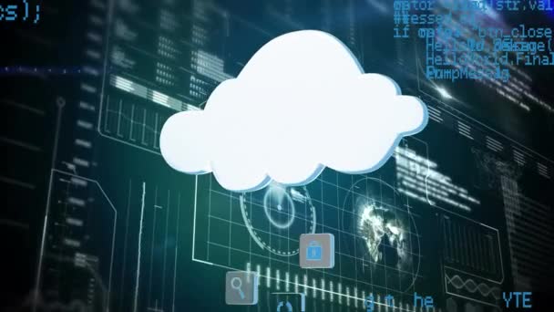 云存储吸收数据图的数字动画 背景是一个包含图形和统计信息的屏幕 — 图库视频影像