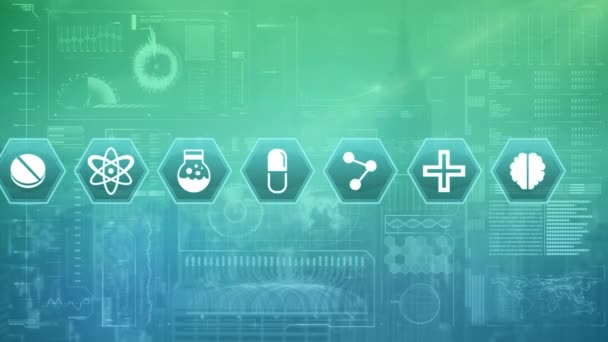 Digital Animering Medicinska Vetenskaps Symboler Bakgrunden Fylld Med Grafer Och — Stockvideo