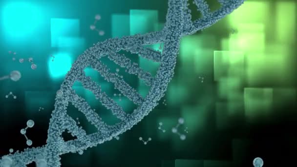 Animação Digital Hélice Dna Com Moléculas Fundo Preenchido Com Folhas — Vídeo de Stock