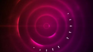 Siyah arka plana karşı merkezden yayılan ışıklar ile kırmızı eşmerkezli dairelerin dijital animasyon..