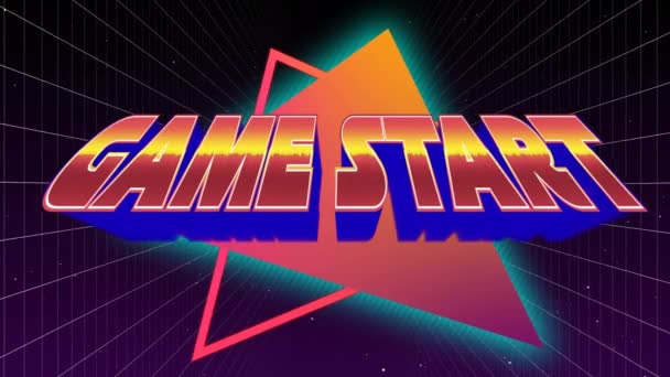 Digital Animation Game Start Text Arcade Gaming Theme Triangles Background — Stock Video