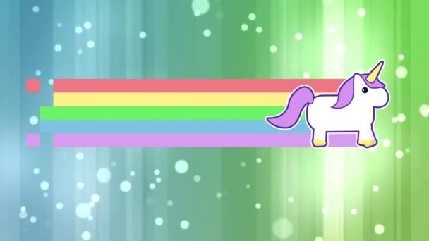 Animazione Digitale Unicorno Movimento Attraverso Schermo Lasciando Dietro Arcobaleno Sfondo — Video Stock