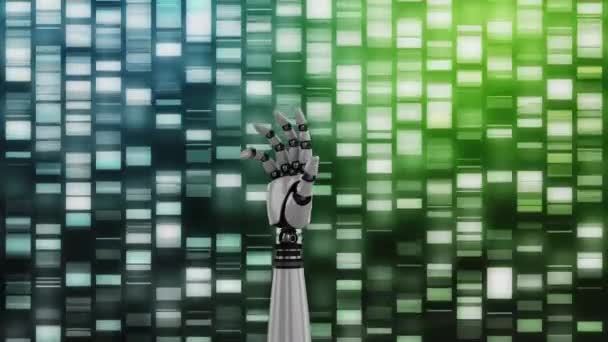 Digitální Animace Paže Robota Sekvenované Lesklé Pozadí Pozadí Vysuná Stříbrná — Stock video