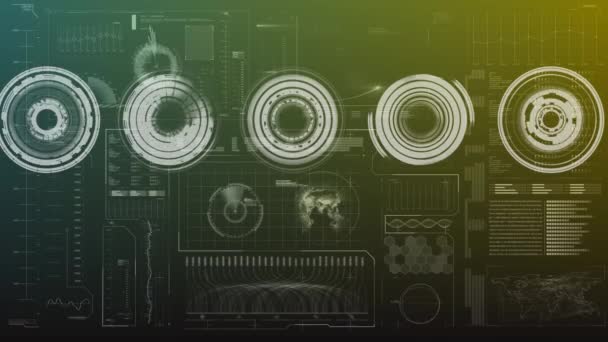 Digital Animering Grafer Och Statistik Koncentriska Cirklar Syns Förgrunden — Stockvideo