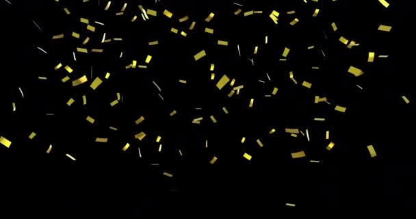 Animación Digital Confeti Dorado Cayendo Lentamente Sobre Fondo Negro — Vídeo de stock