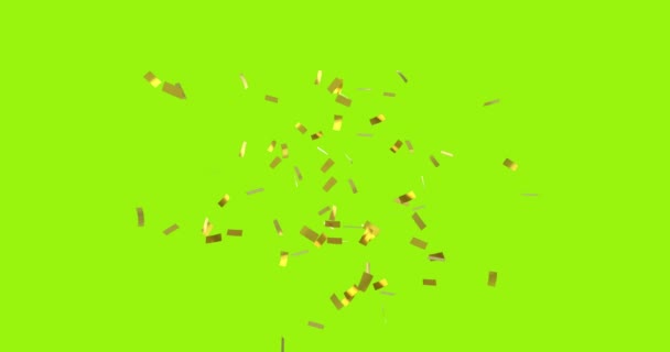 Цифровая Анимация Золотых Конфет Падающих Желто Зеленом Фоне — стоковое видео