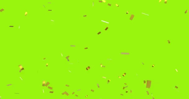 Animation Numérique Confettis Dorés Tombant Sur Fond Jaune Vert — Video