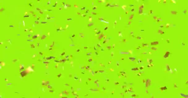 Animación Digital Confeti Dorado Cayendo Sobre Fondo Verde Amarillo — Vídeo de stock