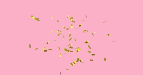 Digitale Animatie Van Gouden Confetti Vallen Tegen Een Roze Achtergrond — Stockvideo