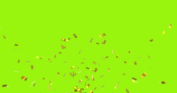 Animación Digital Confeti Dorado Cayendo Sobre Fondo Verde Amarillo — Vídeos de Stock