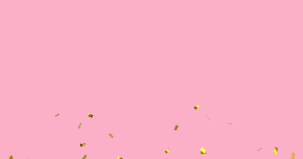 Digitale Animatie Van Gouden Confetti Vallen Tegen Een Roze Achtergrond — Stockvideo